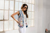 Denim Trim Floral Embroidered Vest