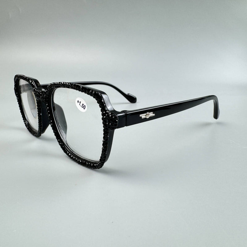 Black Rhinestone Large Frame Square Readers