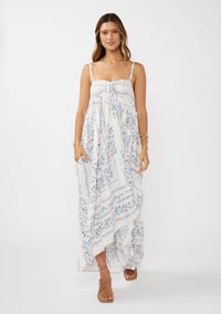 Hi-Lo Spaghetti Strap Patchwork Ruffle Maxi Dress