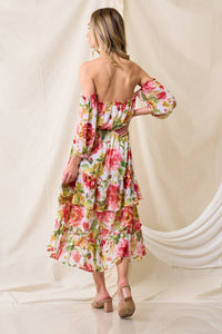 Floral Off Shoulder Boho Midi Dress