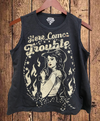 Here Comes Trouble Muscle Crop Tank Top