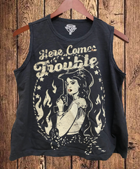Here Comes Trouble Muscle Crop Tank Top