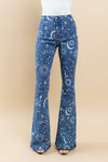 Super Stretchy Star & Sun Printed Flare Jeans