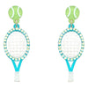 Tennis Ball and Paddle Figure Drop Post Earrings