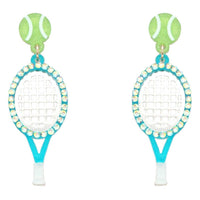 Tennis Ball and Paddle Figure Drop Post Earrings