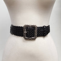 Hand Braided Leather Belt with Silver Floral Etched Buckle