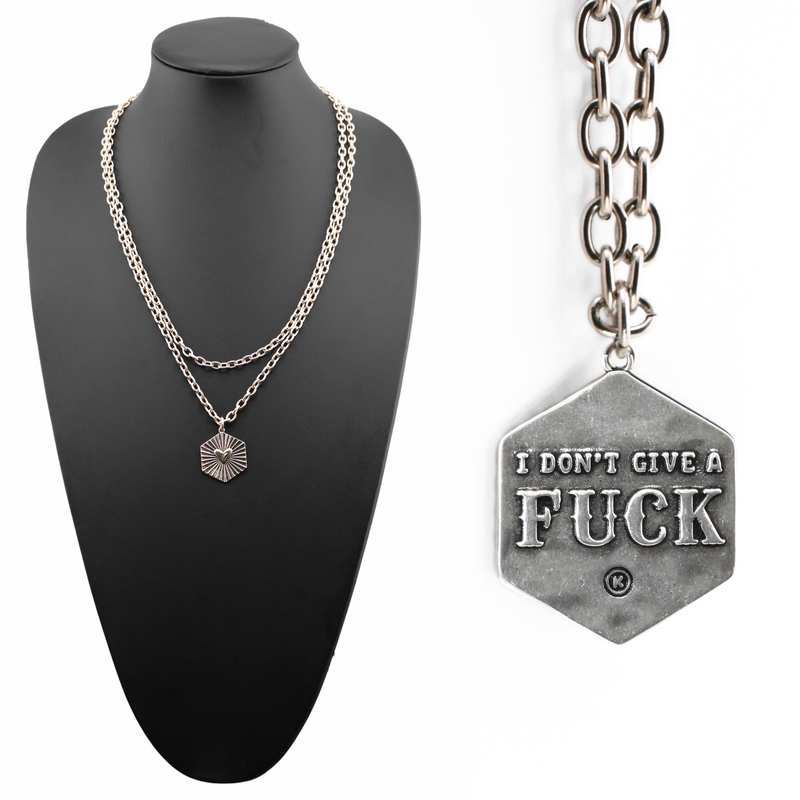 "I Don't Give a Fuck" Shining Heart Essential Necklace