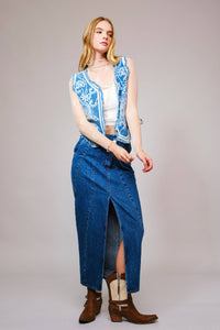 Western Embroidered Denim Vest