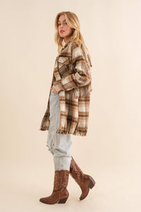 Plaid Fringe Bottom Fleece Jacket
