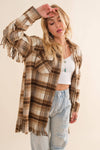 Plaid Fringe Bottom Fleece Jacket