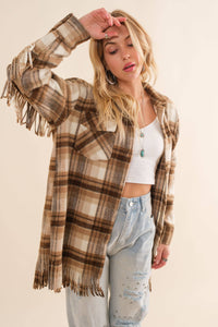 Plaid Fringe Bottom Fleece Jacket