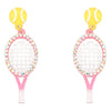 Tennis Ball and Paddle Figure Drop Post Earrings