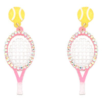 Tennis Ball and Paddle Figure Drop Post Earrings