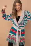 Aztec Fringe Western Tie Cardigan Sweater