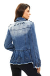Frayed and Distressed Love Denim Jacket