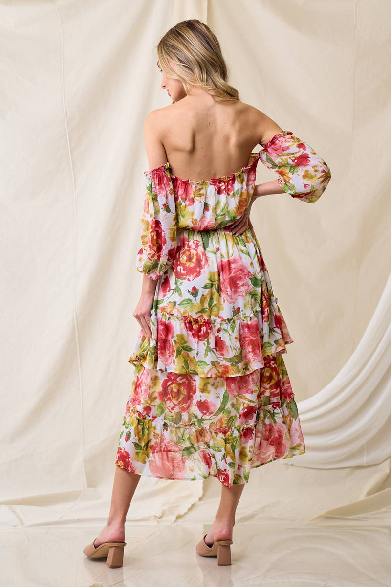 Floral Off Shoulder Boho Midi Dress