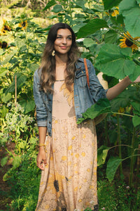 Milk & Honey Bohéme Long Maxi Slip Dress w/ Bee & Sunflowers