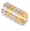 Assorted CZ Crystal Love Band Rings in gold, silver, and rose gold with bezel-set cubic zirconia stones