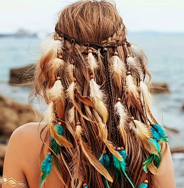 Boho Feather / Daisy Tassel Headband Festival Wear