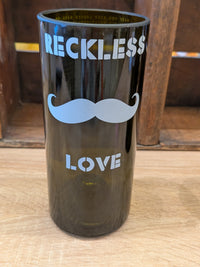 RECKLESS LOVE or NAKED REBEL Hi Ball Tumbler Upcycled Wine Bottle - Glow in the Dark Writing