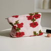 Floral Pattern Plush Fleece Cosmetic Bag