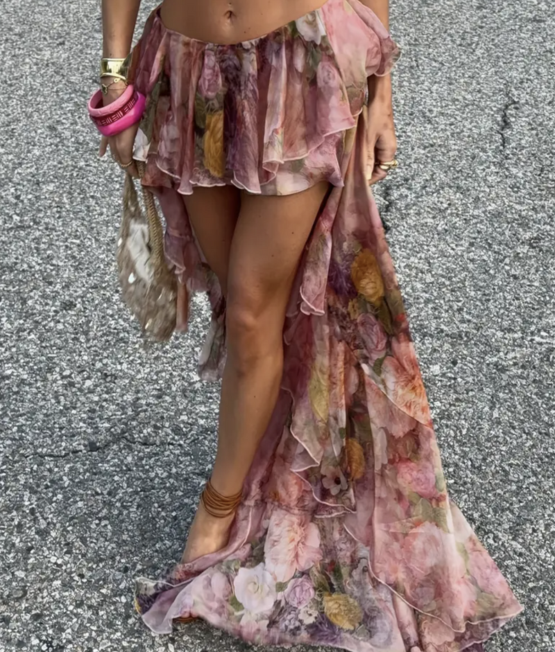 Floral Hi Low Ruffle Skort