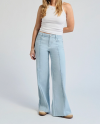 Frayed Seam Wide-Leg Denim Jeans – Light Wash