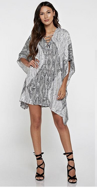 Printed Lace up Tunic Hanky Hem