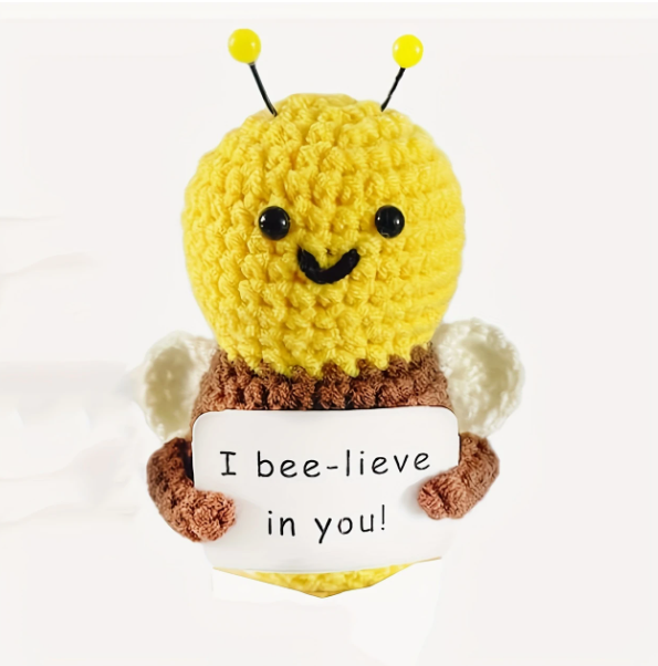 Handmade Crochet Bee Stuffy with Inspirational Message