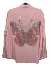 Crystal Butterfly Button Down Shirt with Star Embroidery