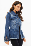 Frayed and Distressed Love Denim Jacket