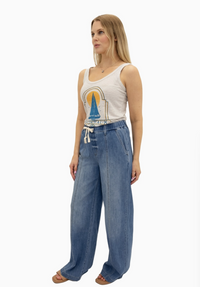 Chambray Wide Leg Pant w/ Drawstring in Tilt 32"