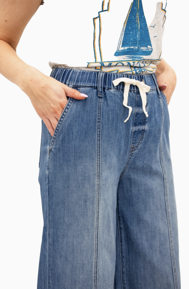 Chambray Wide Leg Pant w/ Drawstring in Tilt 32"