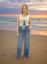 Chambray Wide Leg Pant w/ Drawstring in Tilt 32"
