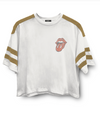 Rolling Stones Striped Sleeve Cropped Tee