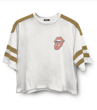 Rolling Stones Striped Sleeve Cropped Tee