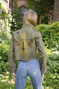 Gold Queen Bee Army Cropped Shacket Jacket