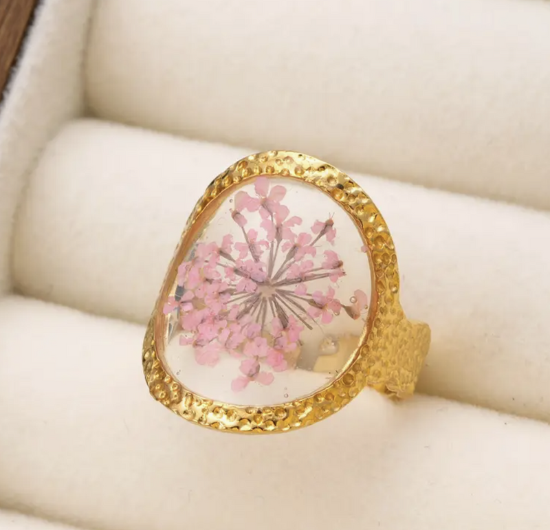 Pressed Flower Adjustable Ring