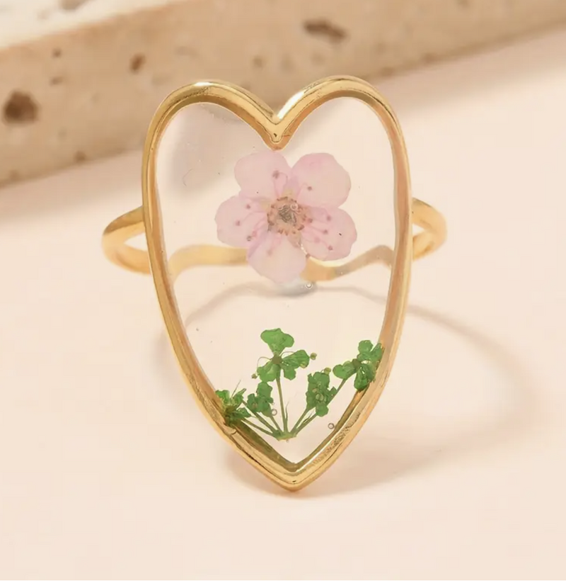 Pressed Flower Adjustable Ring