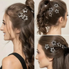 Set of silver star-shaped snap barrettes, styled in different hairstyles for a celestial-inspired look.

