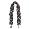 A black and beige woven neoprene shoulder strap with adjustable length and metal clasps, designed to upgrade handbags or crossbody bags