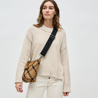 A black woven neoprene shoulder strap with adjustable length and metal clasps, designed to upgrade handbags or crossbody bags