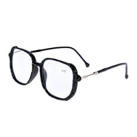 Black Rhinestone Handmade Large Frame Round Reader Glasses
