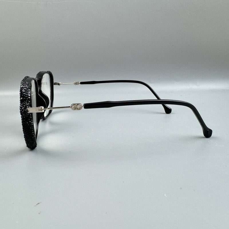 Black Rhinestone Handmade Large Frame Round Reader Glasses