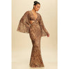 Leopard Flutter Slv Maxi Dress with Side Reveals