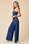 Strapless Wide Leg Jumpsuit Over-alls