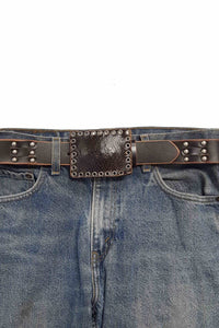 Vintage Black Grommet Genuine Leather Covered Buckle
