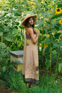 Milk & Honey Bohéme Long Maxi Slip Dress w/ Bee & Sunflowers