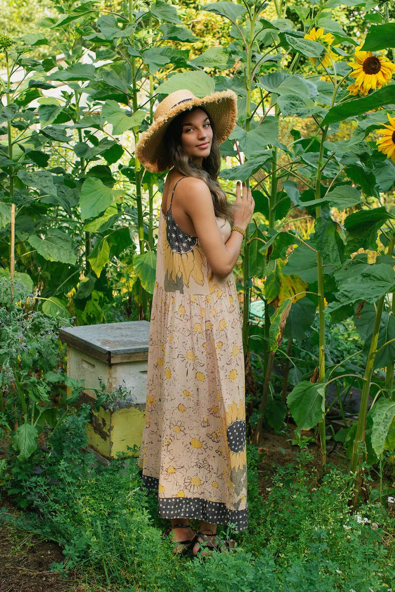 Milk & Honey Bohéme Long Maxi Slip Dress w/ Bee & Sunflowers