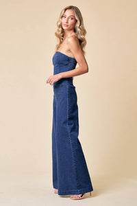 Strapless Wide Leg Jumpsuit Over-alls